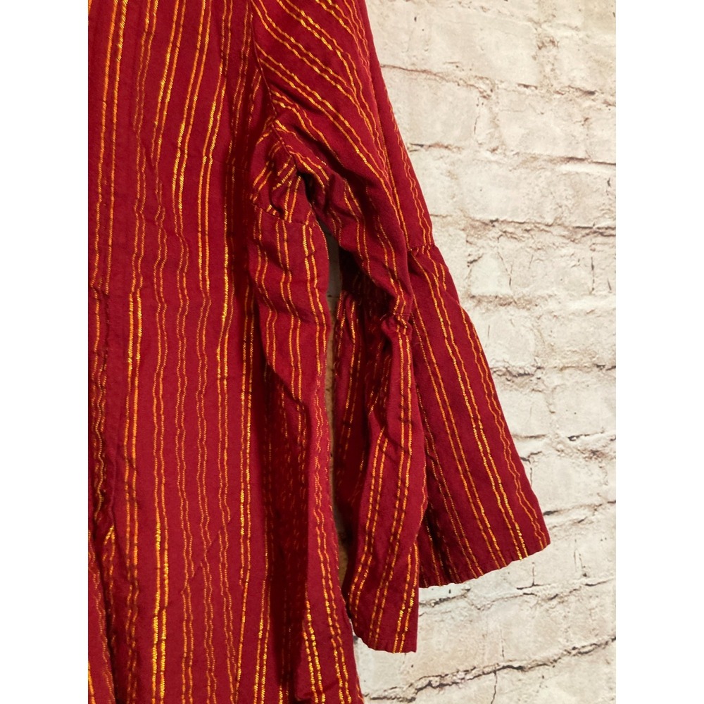 New Directions Babydoll Top Womens Large Maroon & Gold Glitter Striped Popover - Picture 5 of 13